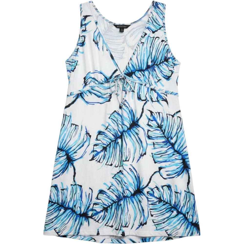 Portocruz Womens Tropical Palm Leaf Swim Cover Up Dress Blue White Large